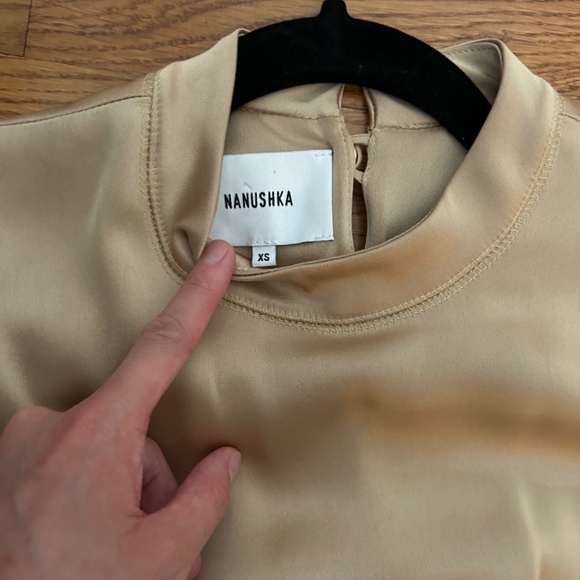 Nanushka XS Satin Gold Wrap Dress with Cutout - Picture 5 of 8